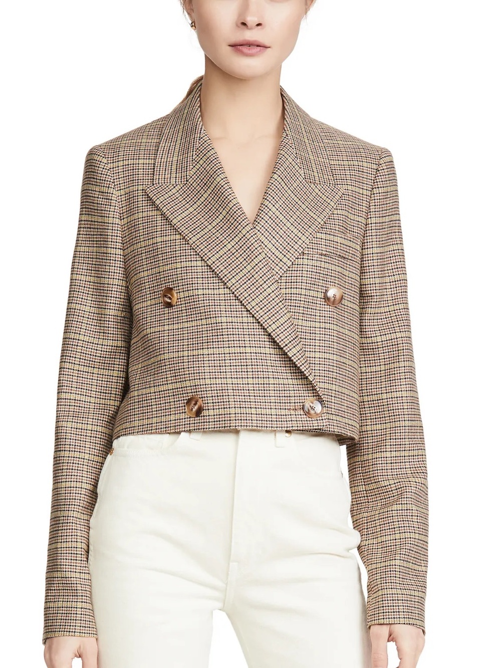 Nanushka Cropped Double-Breasted Plaid Jacket